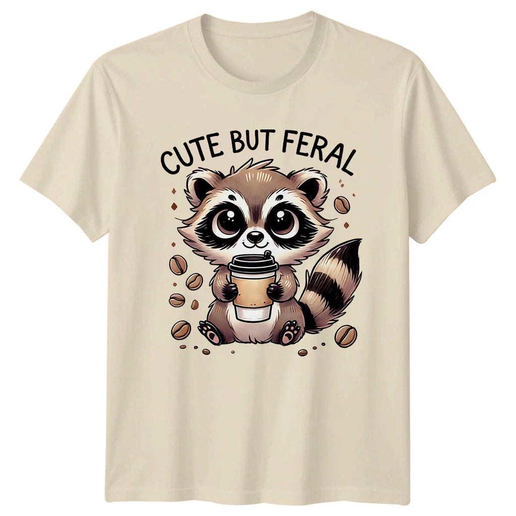 Cute But Feral Funny Raccoon Coffee T-Shirt Animal Pun Tee