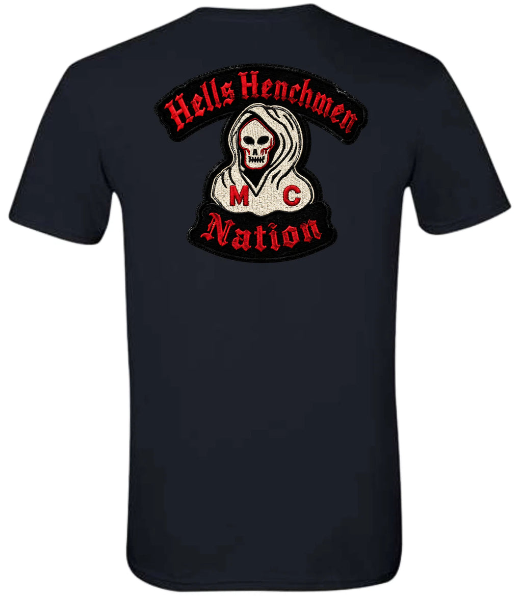 Hells Henchmen Mc Nation Bottom Rocker Black Crew Neck Short Sleeve T-Shirt