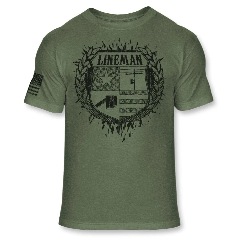 Lineman Crest T-Shirt - Linemans Coat of Arms Shirt - Lineworker Badge - A239