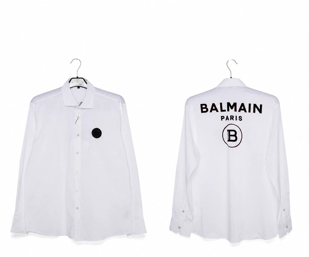 balmain white shirt with Front Logo and printed written on the back