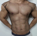 New Men Sexy Tank Top Fishnet Rhinestone Shiny Mesh Vest See Through Sleeveless