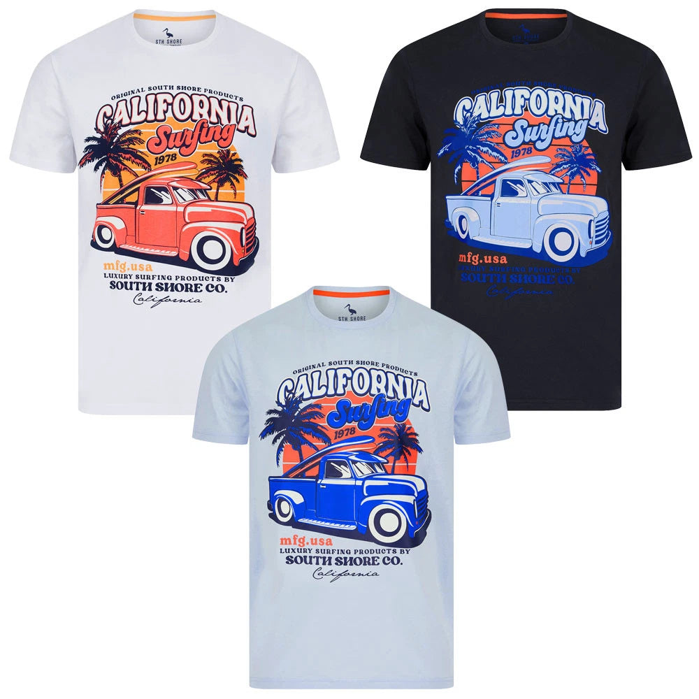 Men's Cotton T-Shirt Summer Vintage Retro Printed Surf Beach Holiday Tee Top