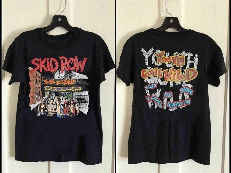 1989 Skid Row Youth Gone Wild 2 Side Cotton Black Unisex T-shirt S-5XL