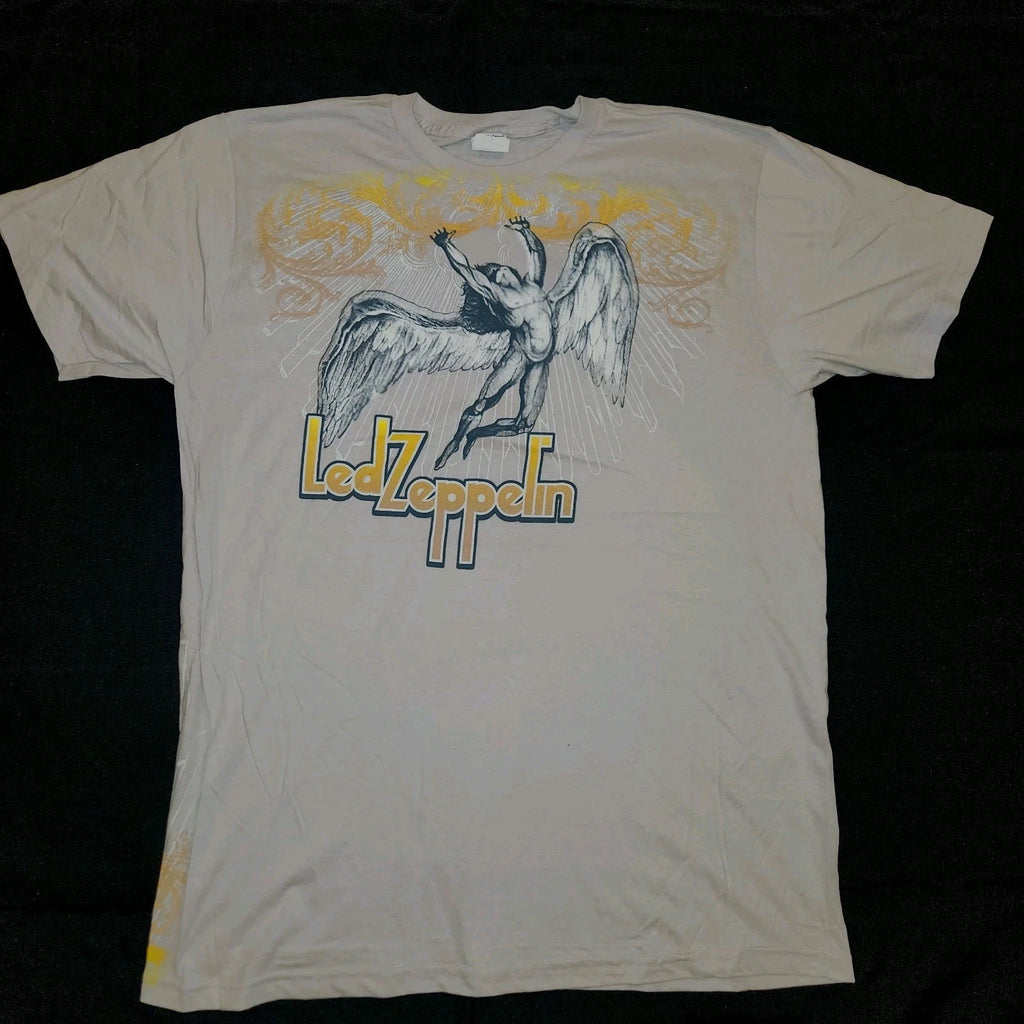 Bay Island Led Zeppelin AOP Graphic Print Tee T-Shirt Mens XL Gray Yellow Y2K