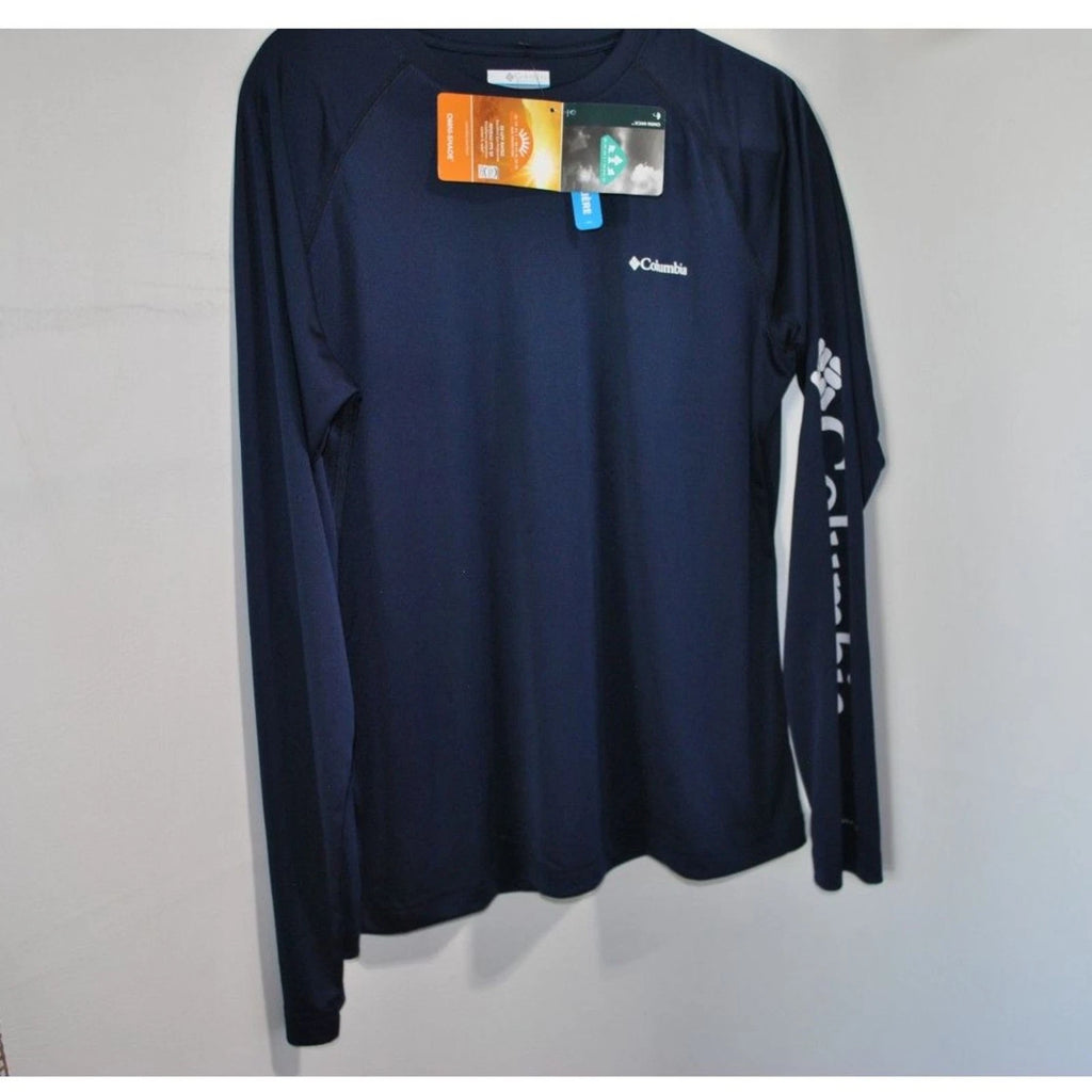 Men's Columbia Omni-Shade Navy Blue Long Sleeve Pullover shirt size Large New