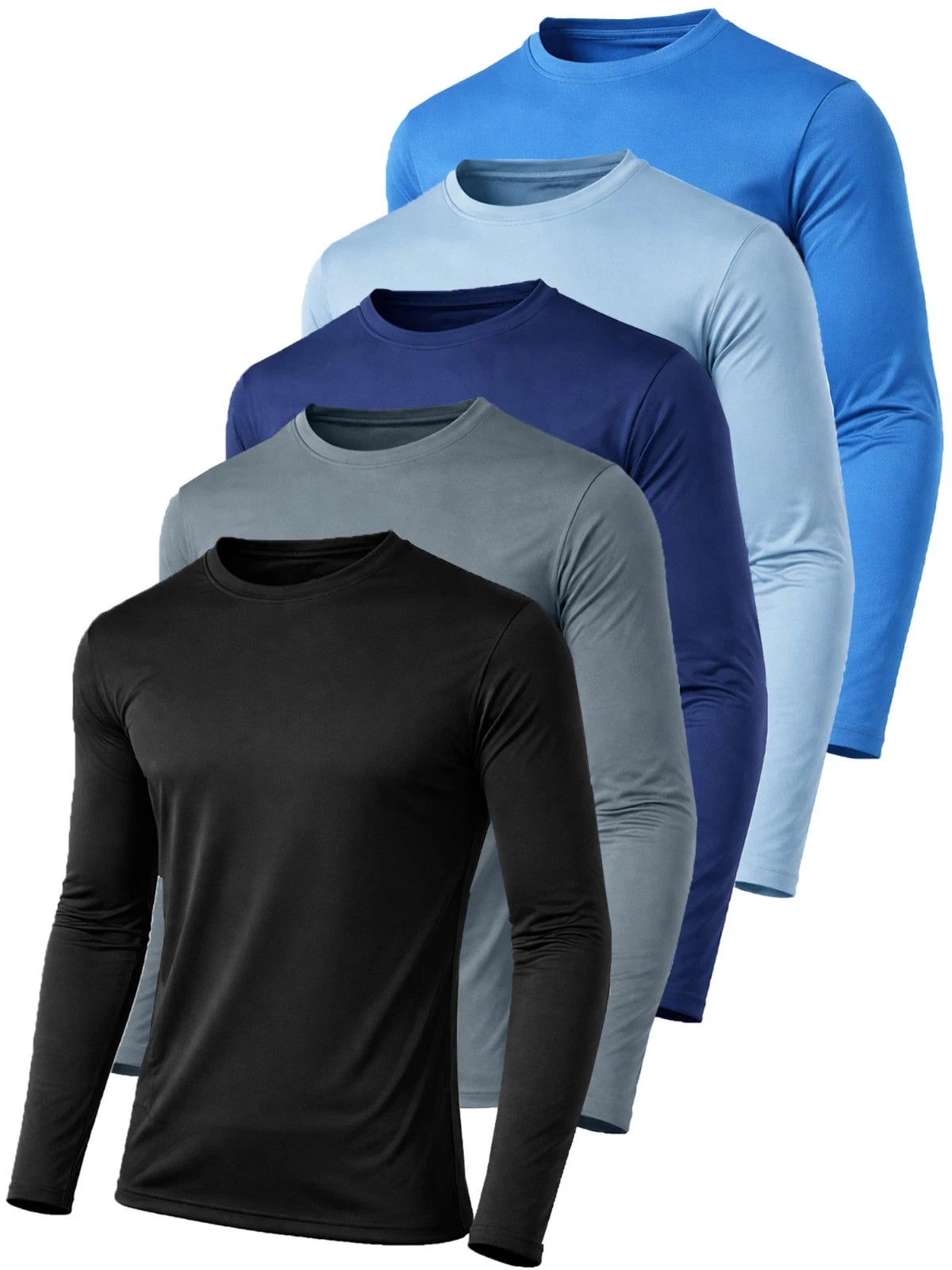 5-Pack Men's Moisture Wicking Long Sleeve Peformance Athletic Tee T-Shirt S-2XL