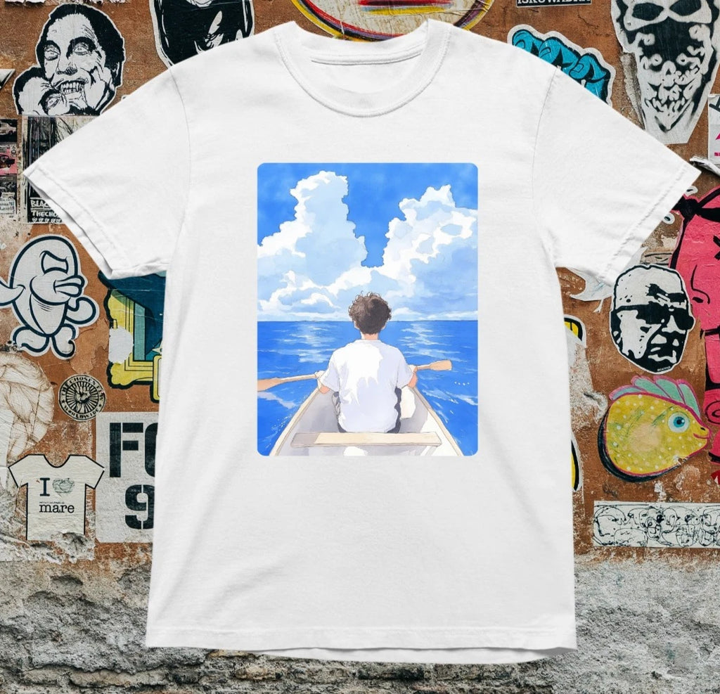 Ghibli Anime Boat T Shirt – Inspired Ocean Sky Tee – Aesthetic Tranquil Summer V