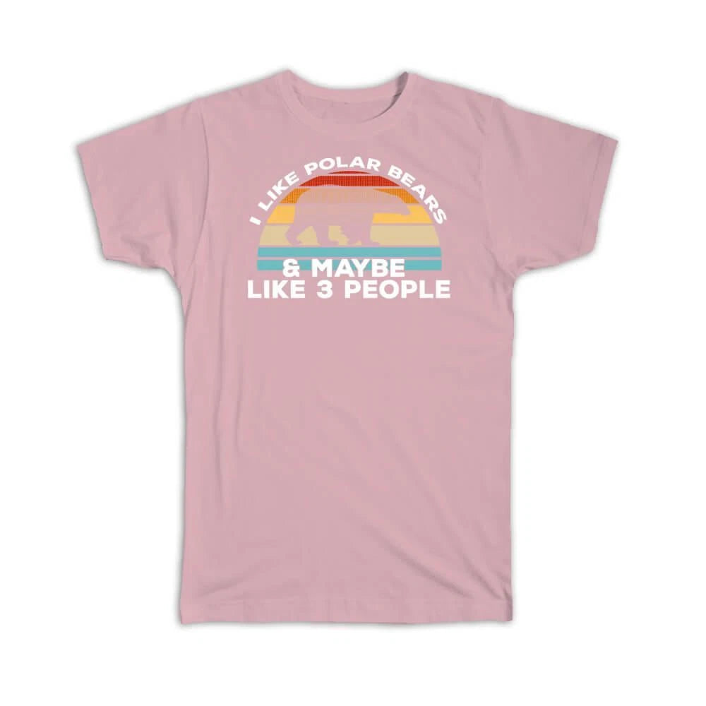 Gift T-Shirt : I Like Polar Bears Retro Vintage Art Print Introvert Wild Animal