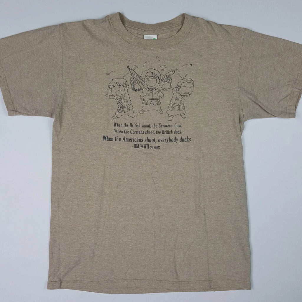 Anime Chibi Funny American War WWII Parody Quote Men's Size Medium T Shirt Brown