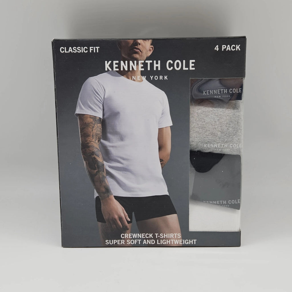 4Pk KENNETH COLE Men S M L XL White Black Gray Crew Neck Cotton Logo T Shirt Set