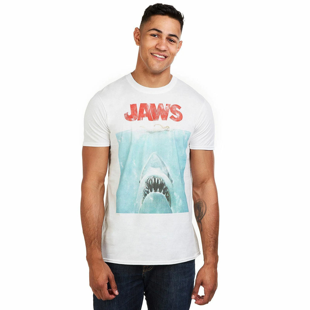 Official Jaws Mens Classic Movie Poster T-Shirt White S-XXL