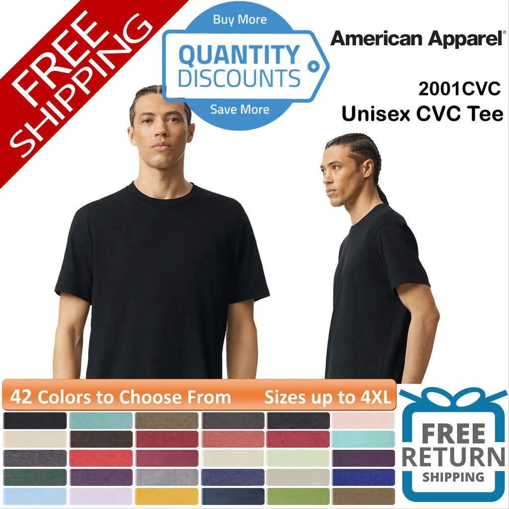 🔥 American Apparel CVC T Shirt Short Sleeve Plain Blank Blend Up To 4XL 2001CVC
