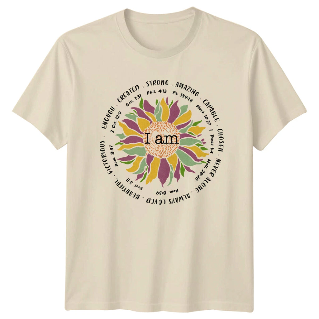 Christian I Am Sunflower Bible Verse Graphic Print T-Shirt