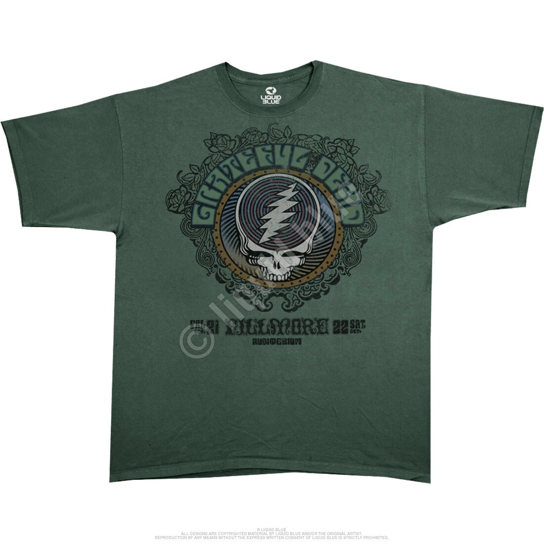 GRATEFUL DEAD-FILLMORE GREEN- STEAL YOUR FACE-T SHIRT S-M-L-XL-XXL Garcia,Wier