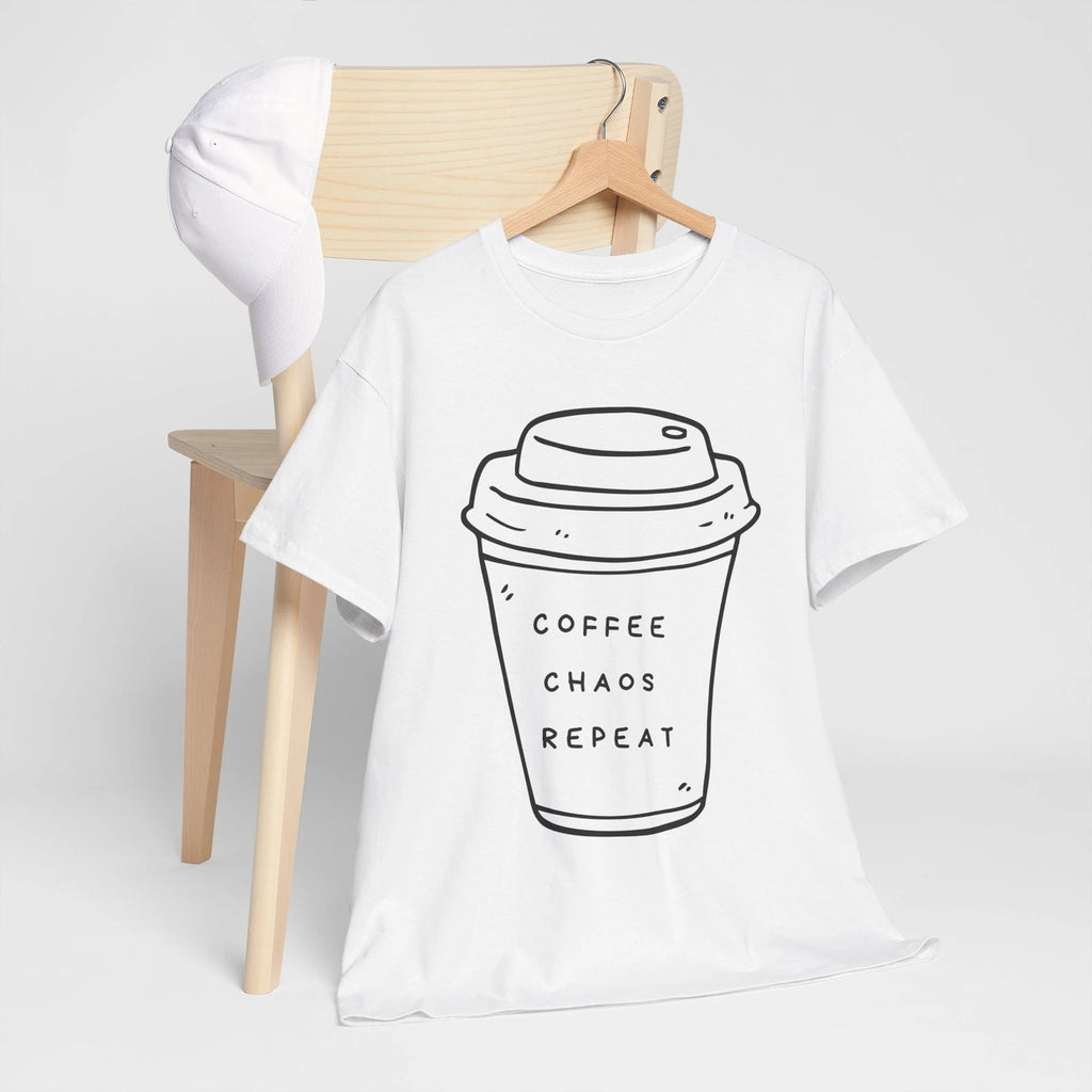 Coffee Chaos Repeat Unisex Heavy Cotton Tee, Gift for Coffee Lovers, Trendy Tee