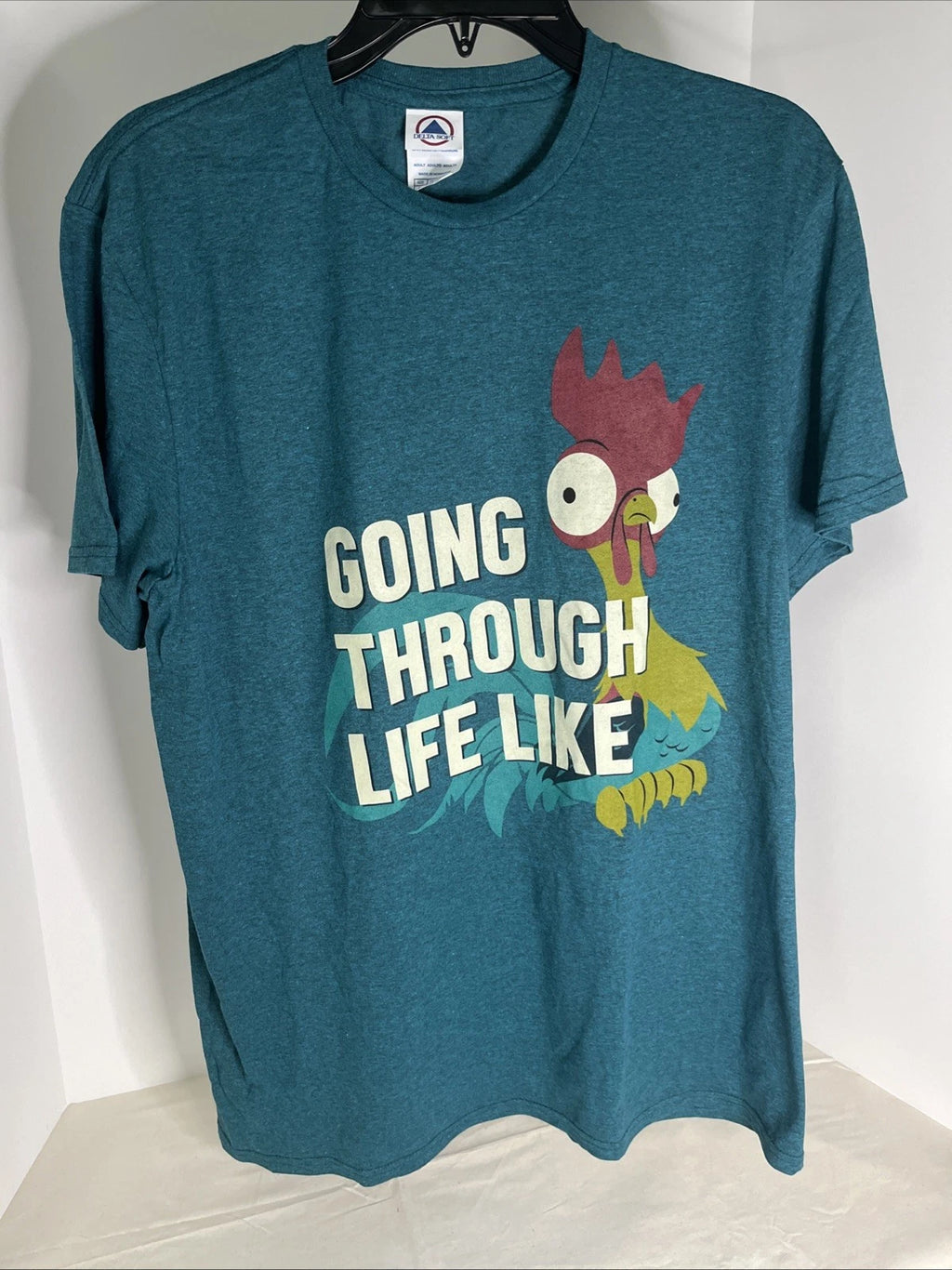 Delta Soft Moana Hei Hei Going Through Life Like Graphic T-Shirt Teal Blue Large