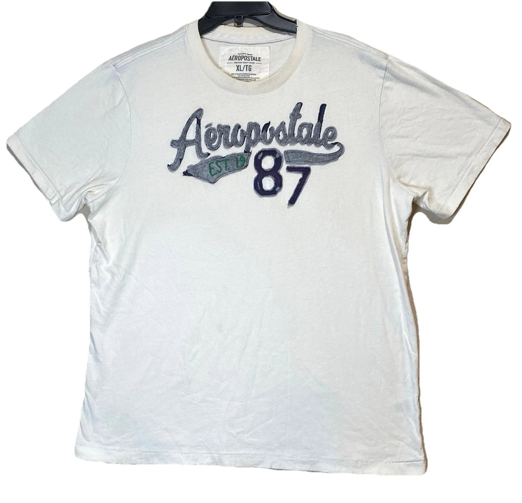 Y2K Aéropostale T Shirt Mens XL Cotton White & Gray Spell Out Retro Layer Urban