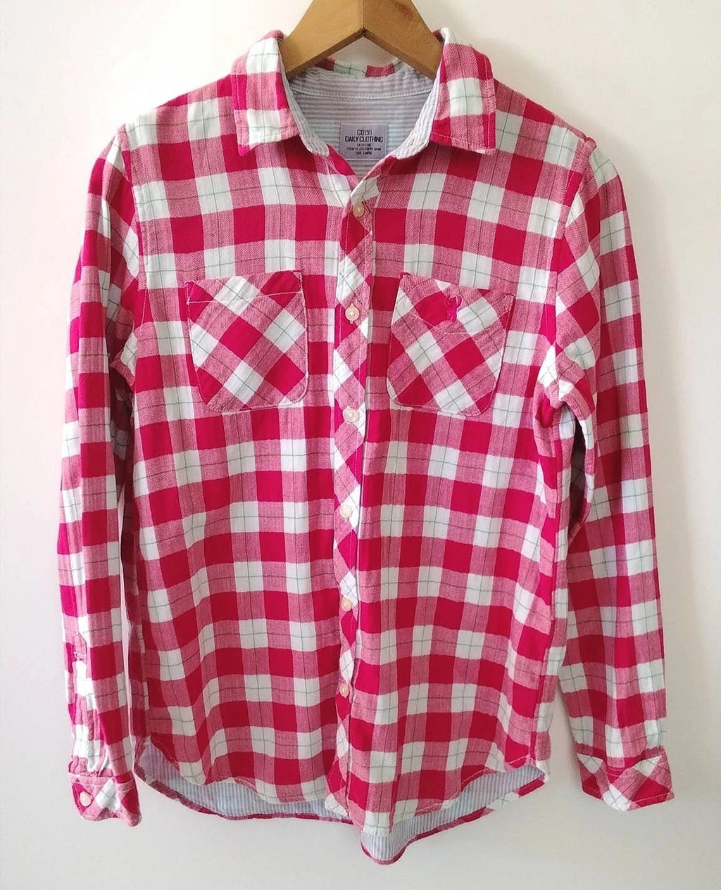 Coen Daily Clothing Tokyo Men Shirt Large Red White Plaid Checkered Long Sleeve