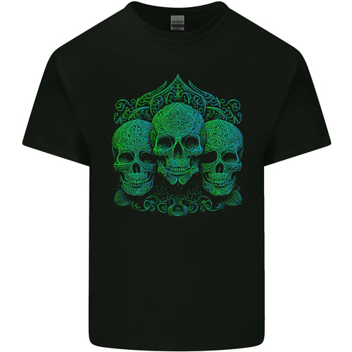 3 Ornate Green Skulls Gothic Goth Mens Cotton T-Shirt Tee Top