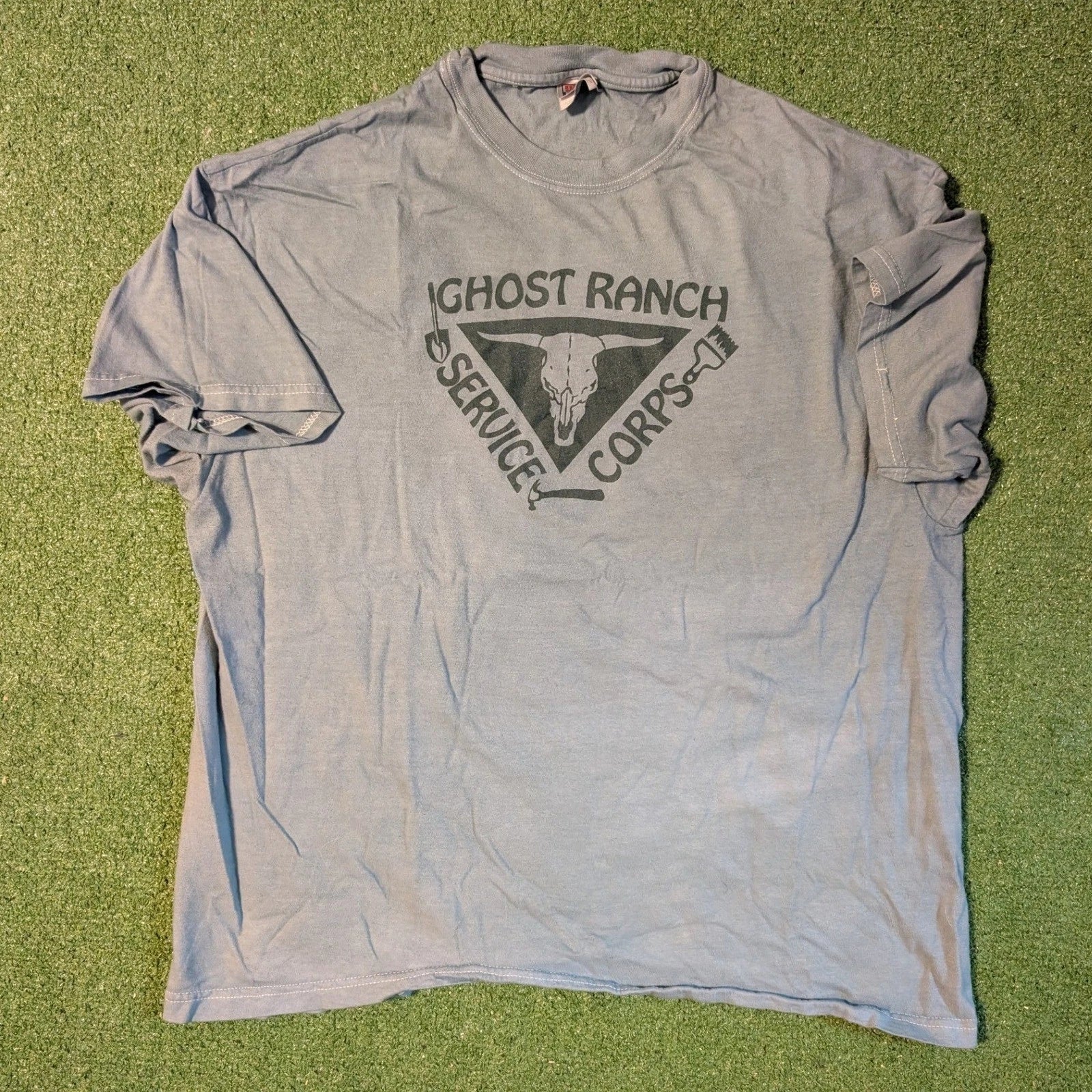 Hanes Beefy-T Ghost Ranch Service Corps Graphic T-Shirt Blue Gray L Vintage