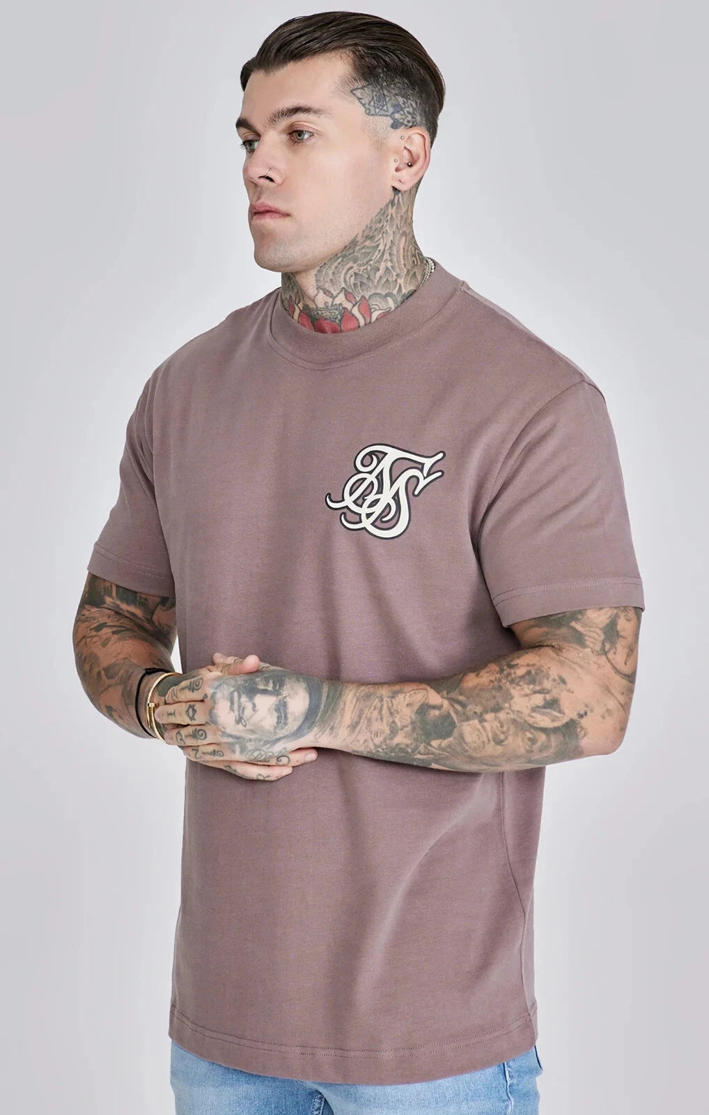 SikSilk Mens Brown Logo T-Shirt Medium