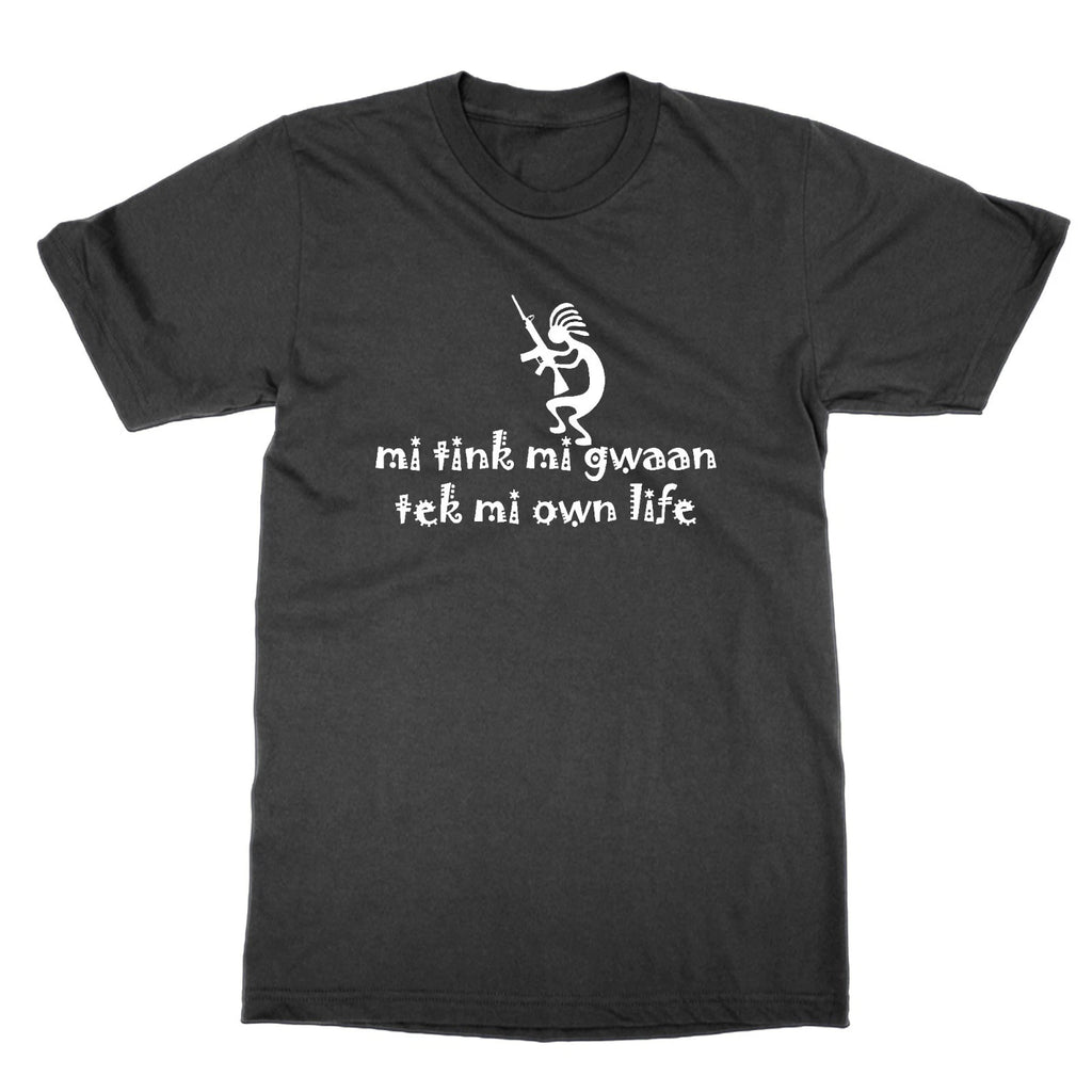 Black Cotton Mi Tink Mi Gwaan Tek Fun Meme Print Round Neck T-Shirt
