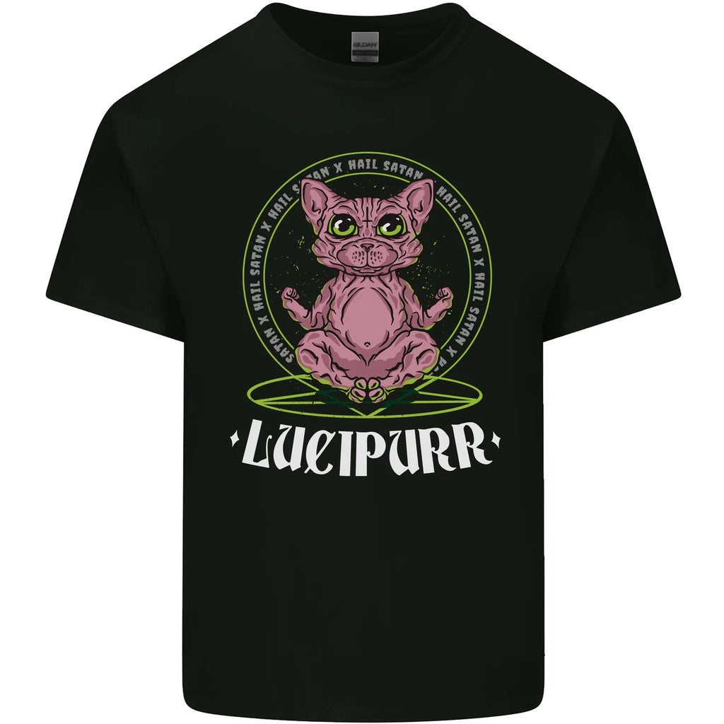 Lucipurr Demonic Hail Satan Cat Evil Mens Cotton T-Shirt Tee Top