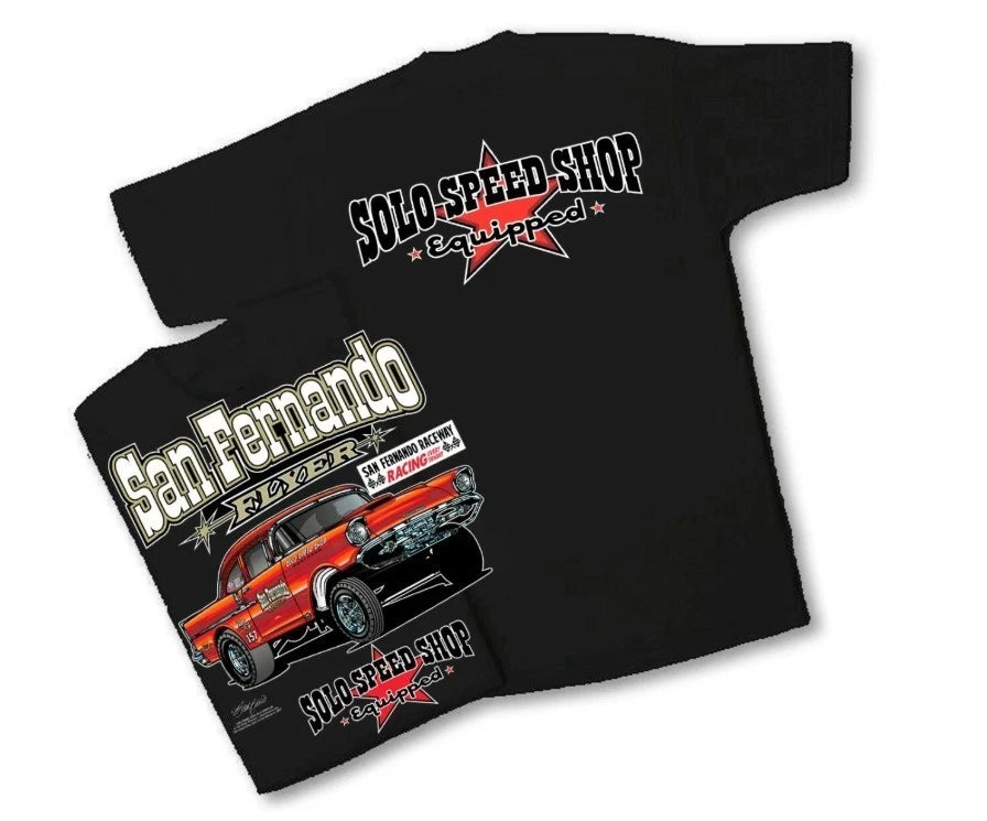 Solo Speed Shop San Fernando Flyer 57 Chev (24) T-shirt