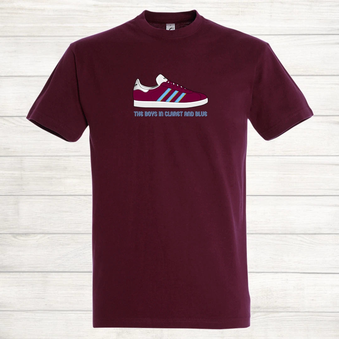 adidas Aston Villa West Ham Burnley Gazelle Claret and Blue Top Trainer T Shirt