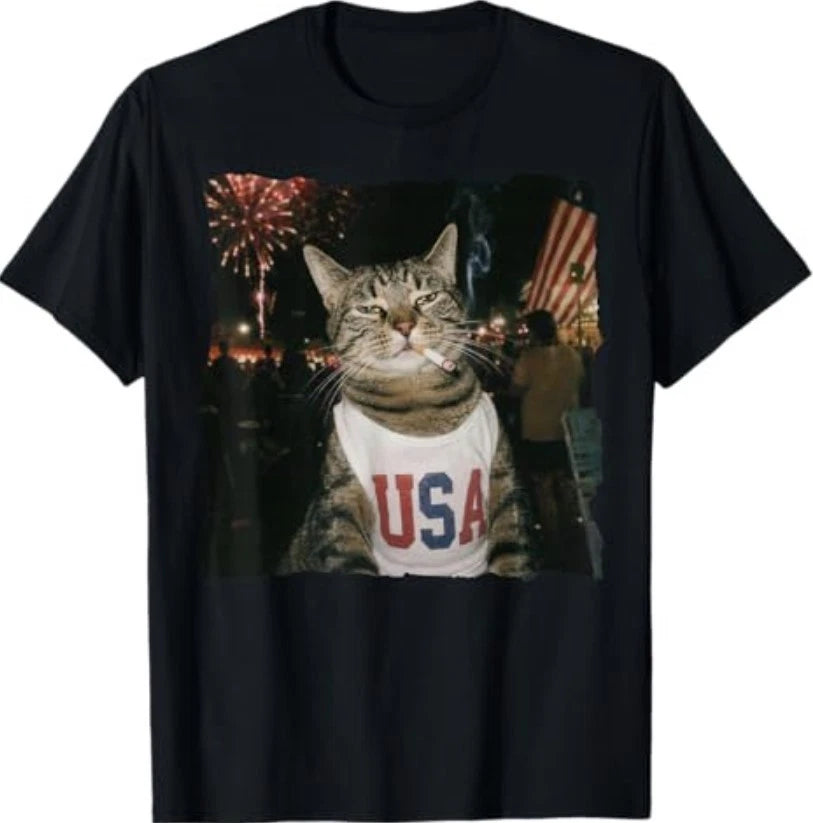 July 4th Patriotic Cat Smoking Cigarette 250 Years Cat Lover T-Shirt