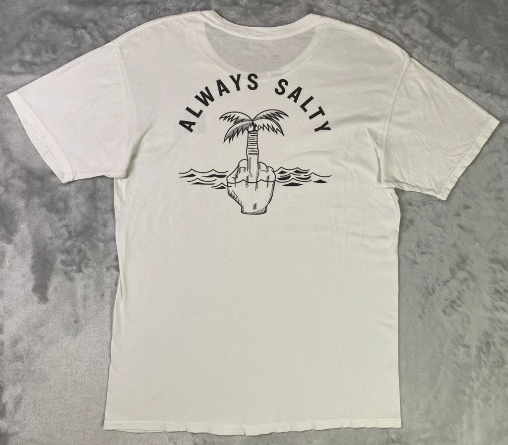 Chomp T-Shirt Mens Large White Always Salty Graphic Palm Tree Middle Finger Tee