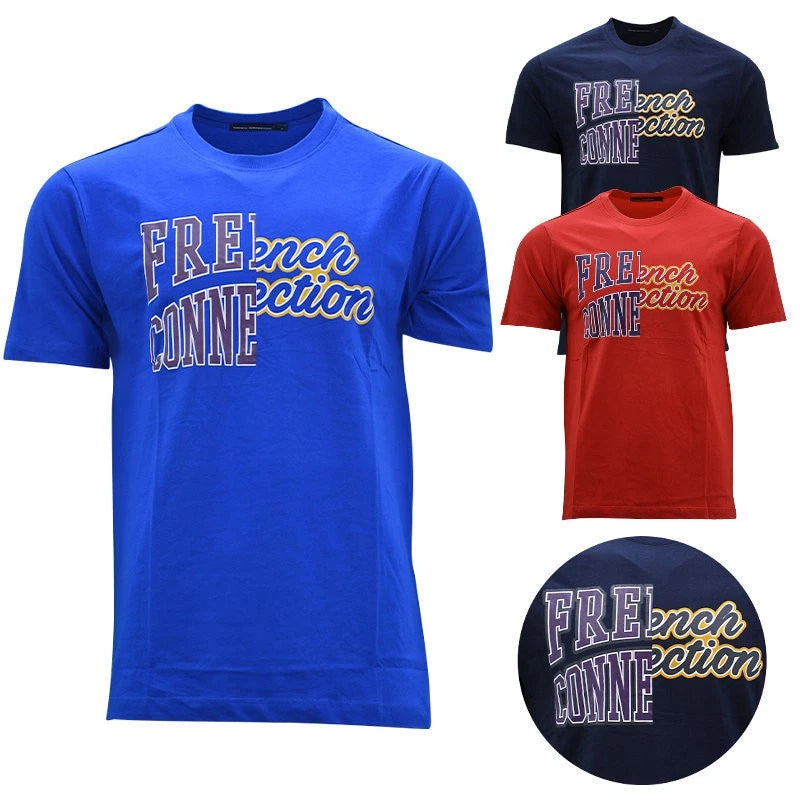 FCUK Mens T Shirts Printed Crew Neck Short Sleeve Red Blue Casual Summer Tees