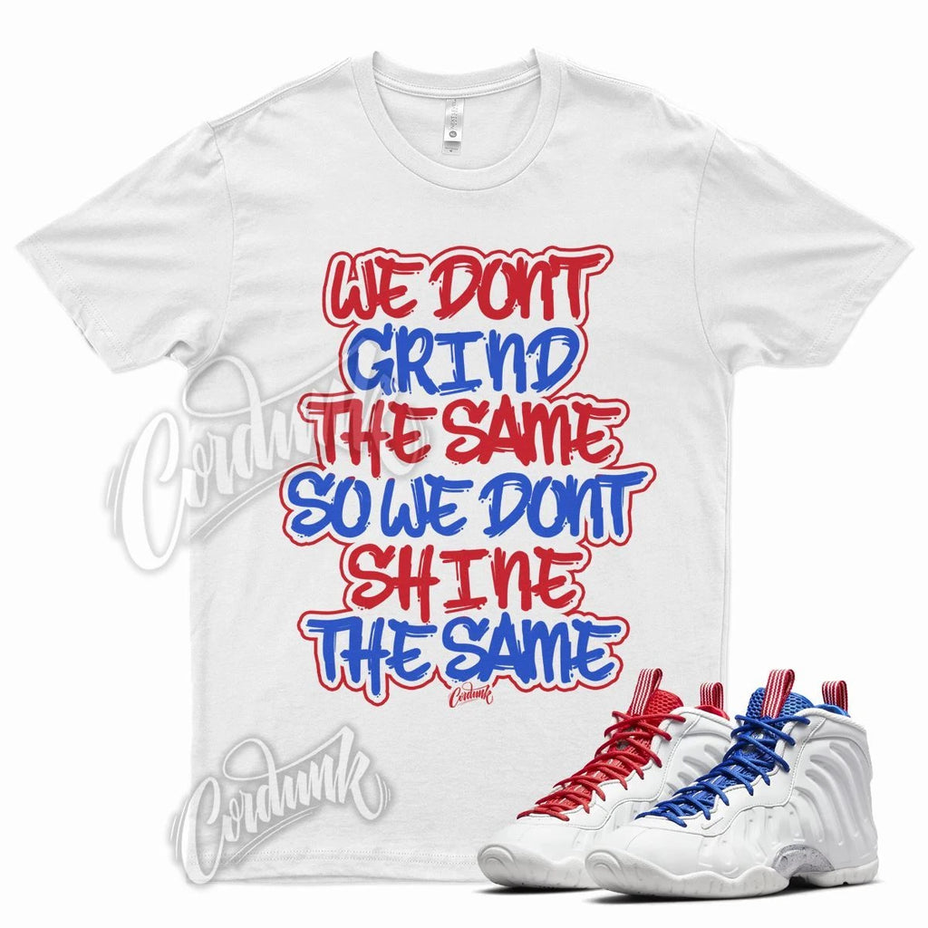 White GRIND Shirt for N Little Posite Foamposite Royal Blue University Red
