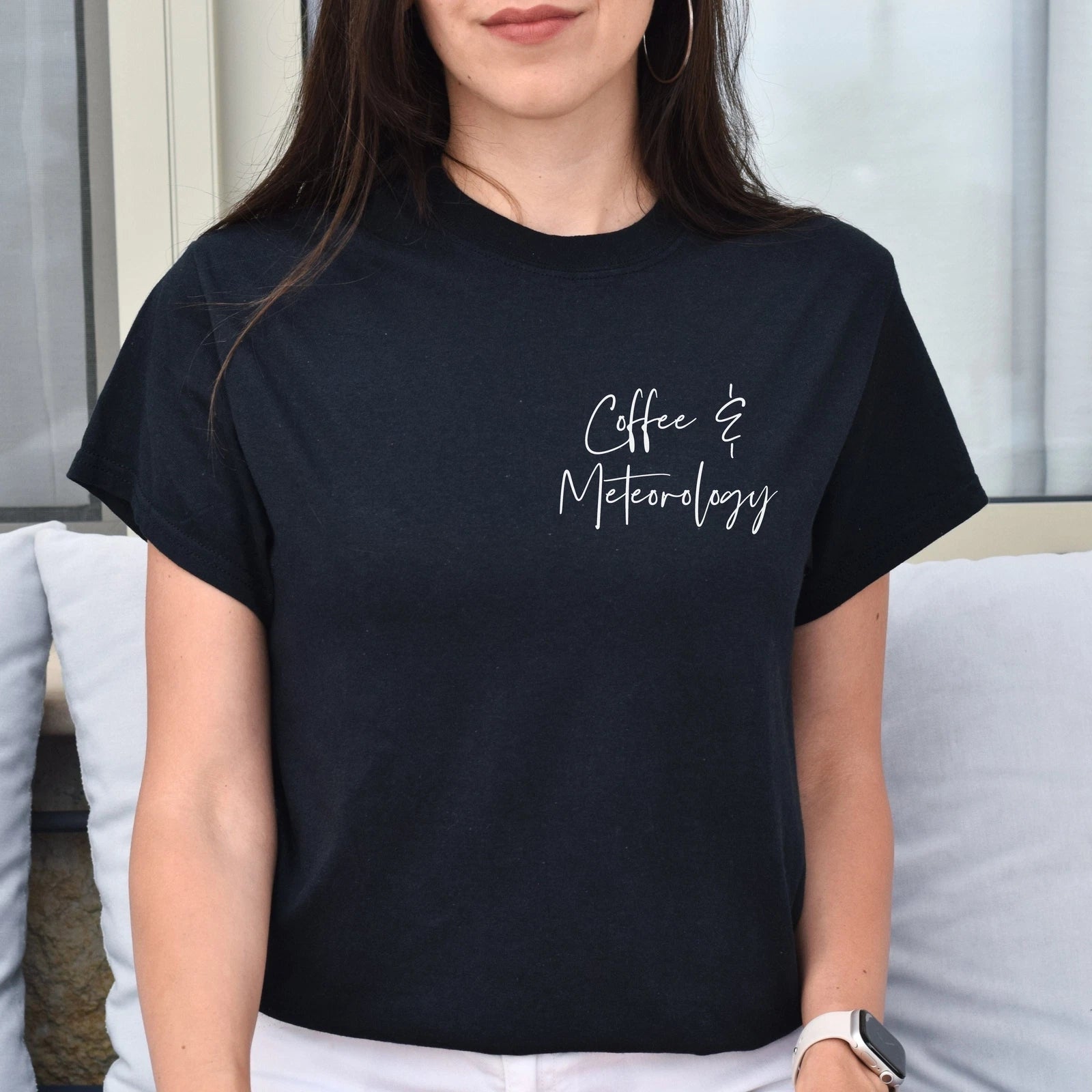 Coffee and meteorology pocket Unisex T-shirt Meteorologist tee Black Navy Dark H