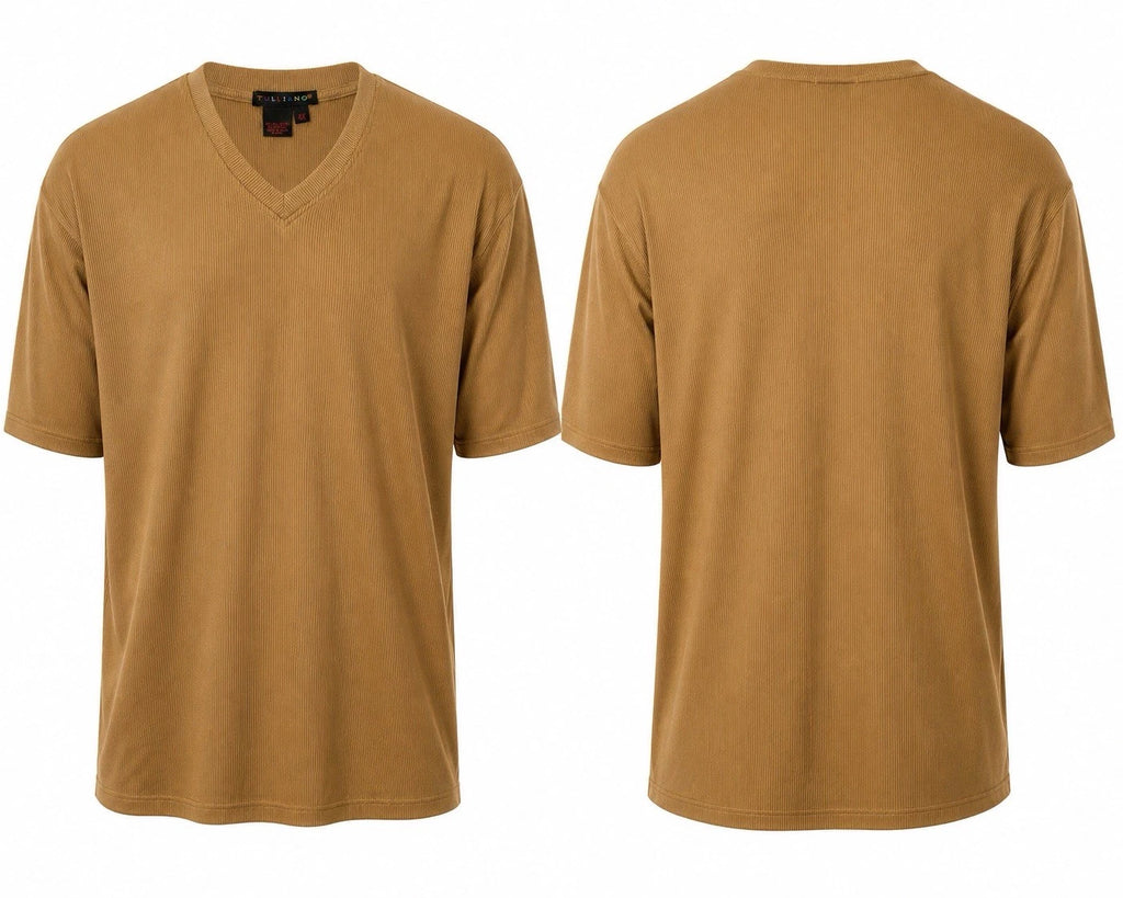 Tulliano 4X Big Tall Ribbed V Neck Shirt Tan Brown Stretch Knit Mens 4XL