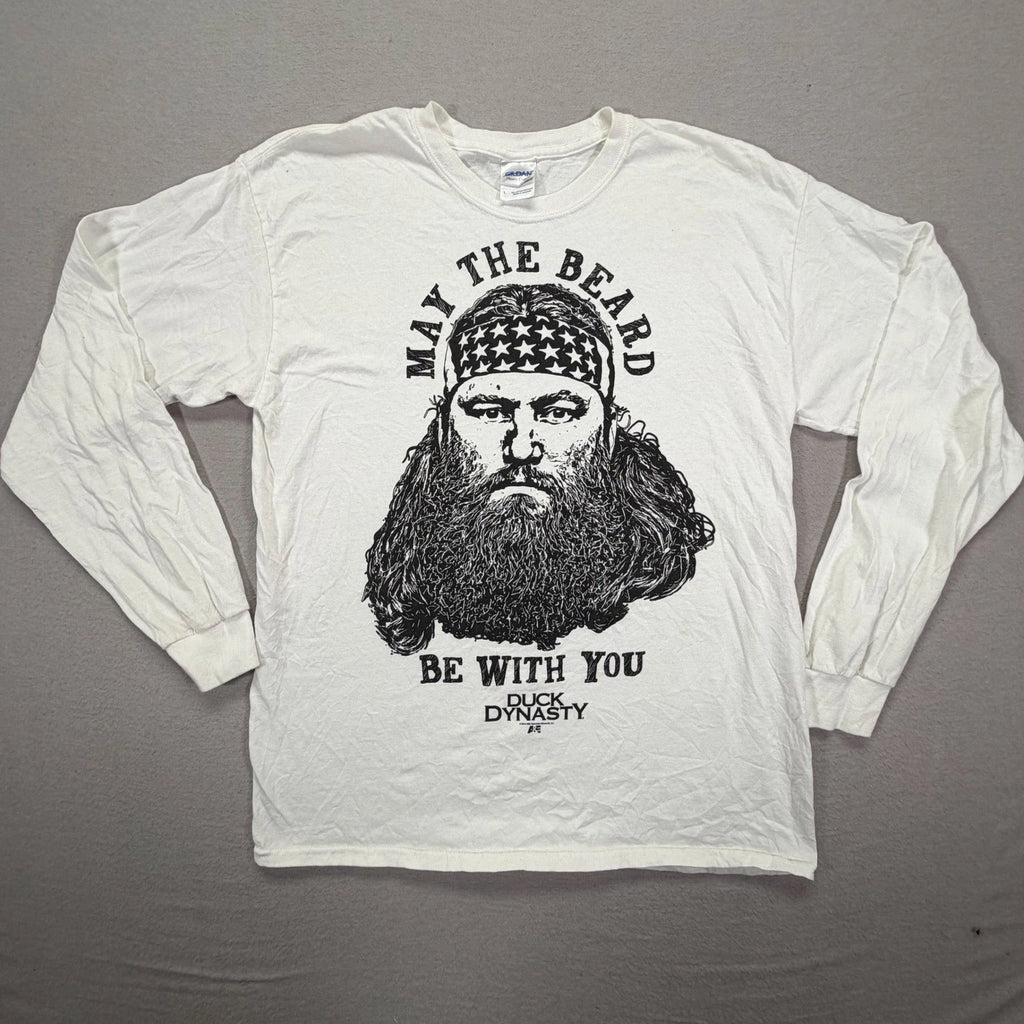 Gildan Duck Dynasty Shirt Mens L White May The Beard Be With You Long Sleeve