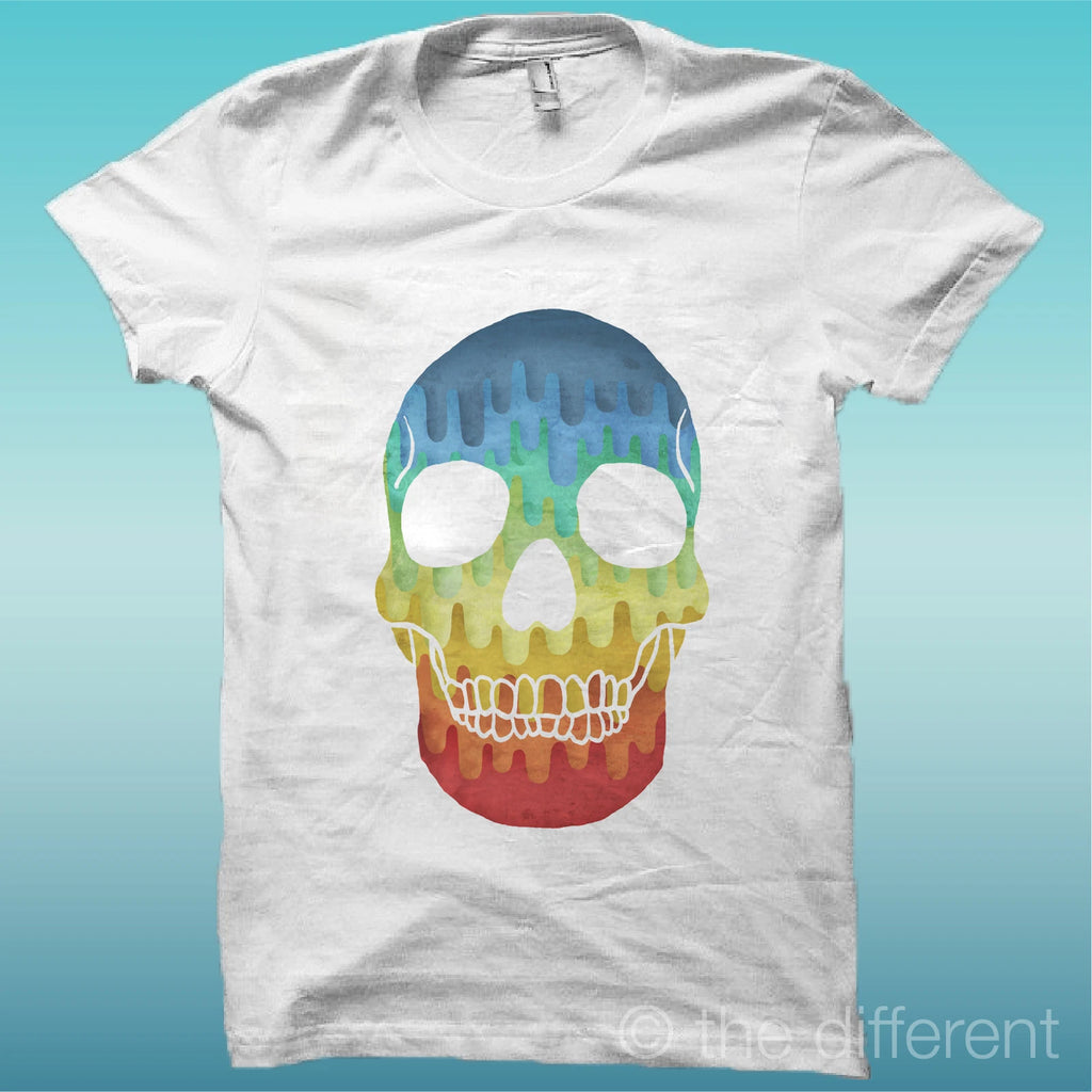 T-Shirt " Skull Coloured Skull " White The Happiness Is Have My T-Shirt New