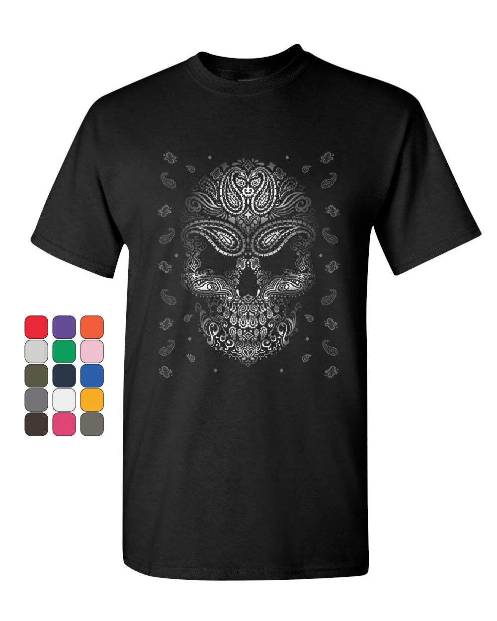 Bandana Skull Face T-Shirt Gangsta Badass Swag Urban Skeleton Mens Tee Shirt