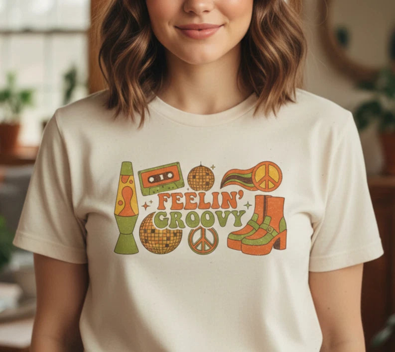 Feelin' Groovy Retro 70s Shirt Gildan 5000 Cotton Vintage Aesthetic Graphic Tee