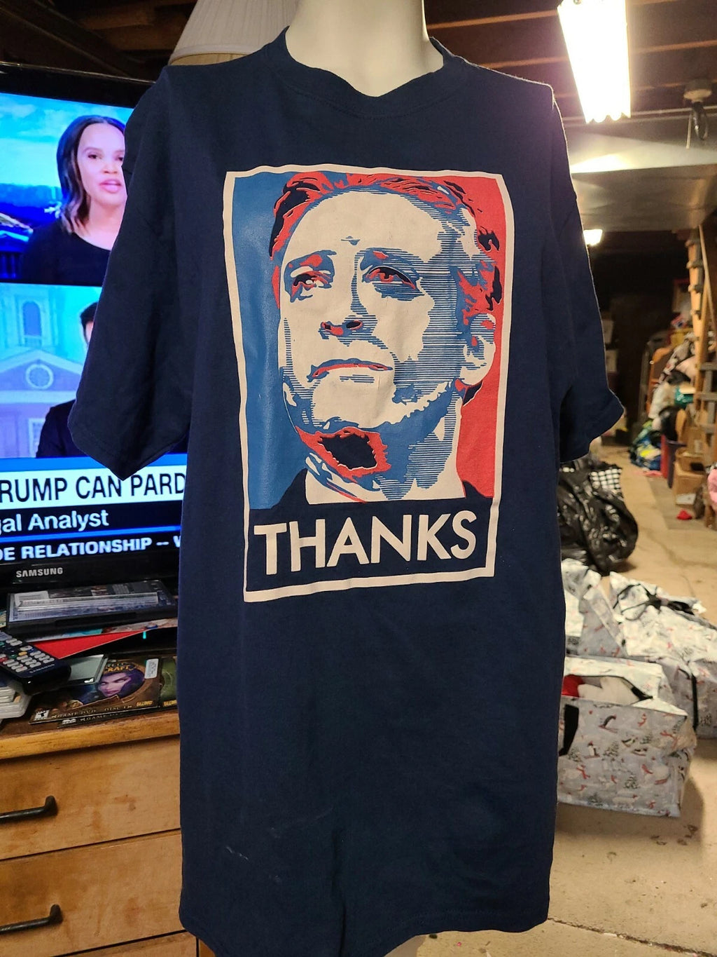 Jon Stewart Daily Show Thanks T Shirt  Style USA Red White Blue large