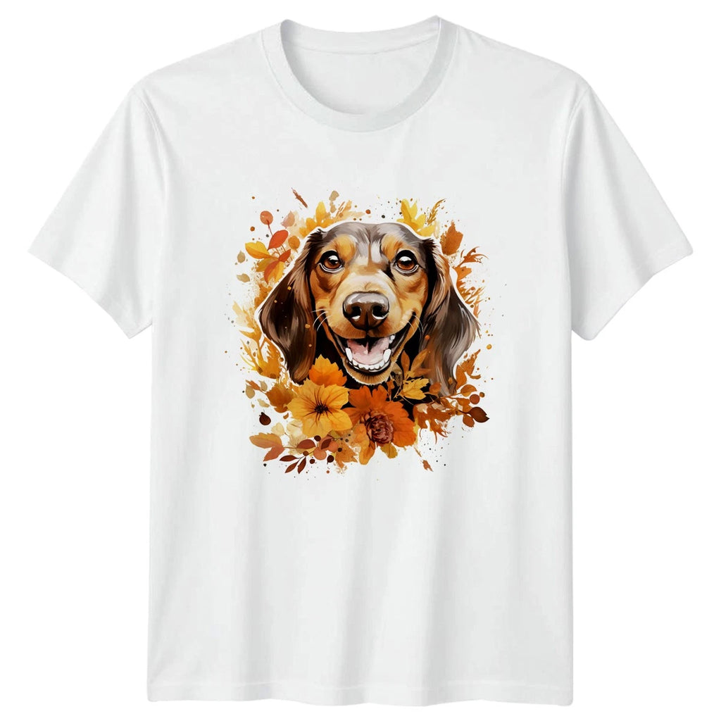 Cute Fall Dachshund Watercolor Womens T-Shirt Dachshund Birthday Gift For Her