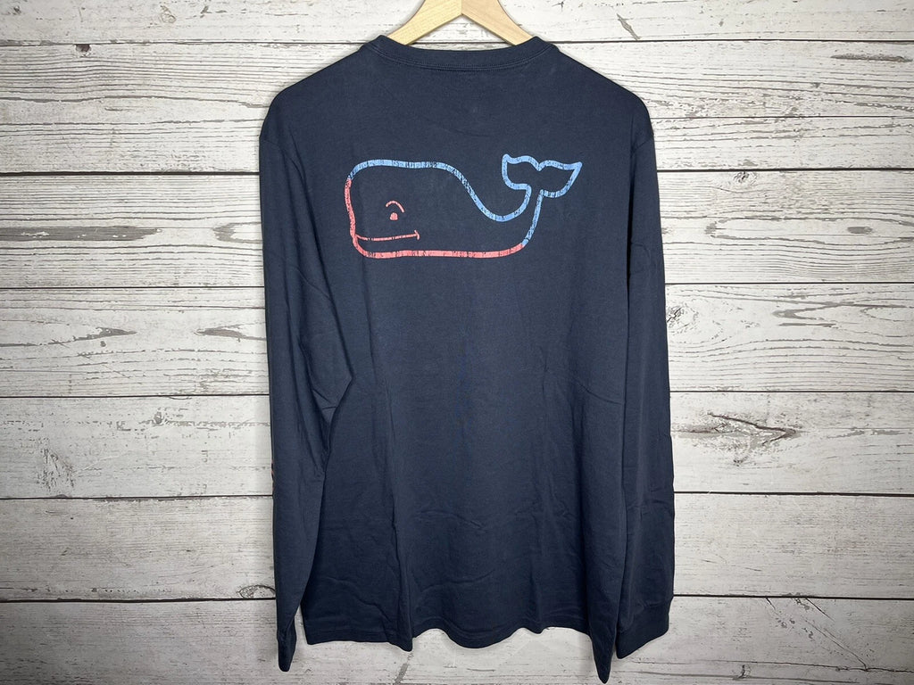 Vineyard Vines Mens Blue Vintage Whale Graphic Long Sleeve Shirt Medium NWT