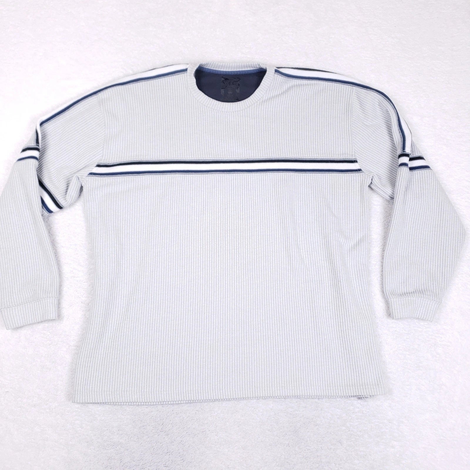 XG Long Sleeve Knit Pullover Men XXL Ribbed Striped Gray Y2K