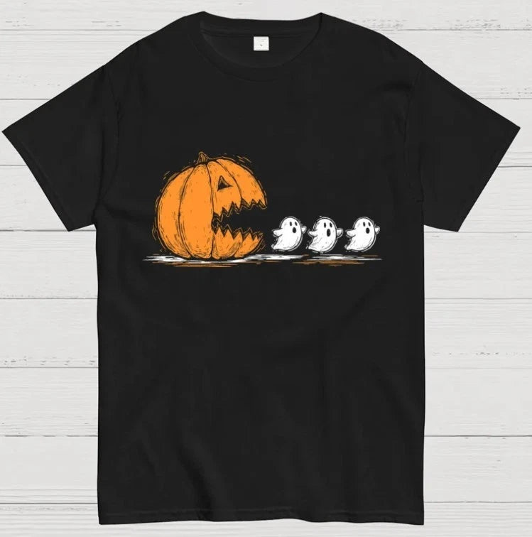 Trendy Halloween Pumpkin Chasing Ghost Unisex Geek T-Shirt