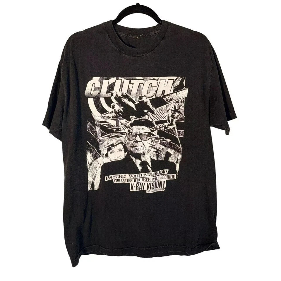 Vintage Band T-Shirt, Clutch Short Sleeve Cotton Black Shirt QO9623