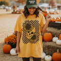 Sunflower Skull T-Shirt Retro Checkerboard Graphic Comfort Colors Tee SM-4XL