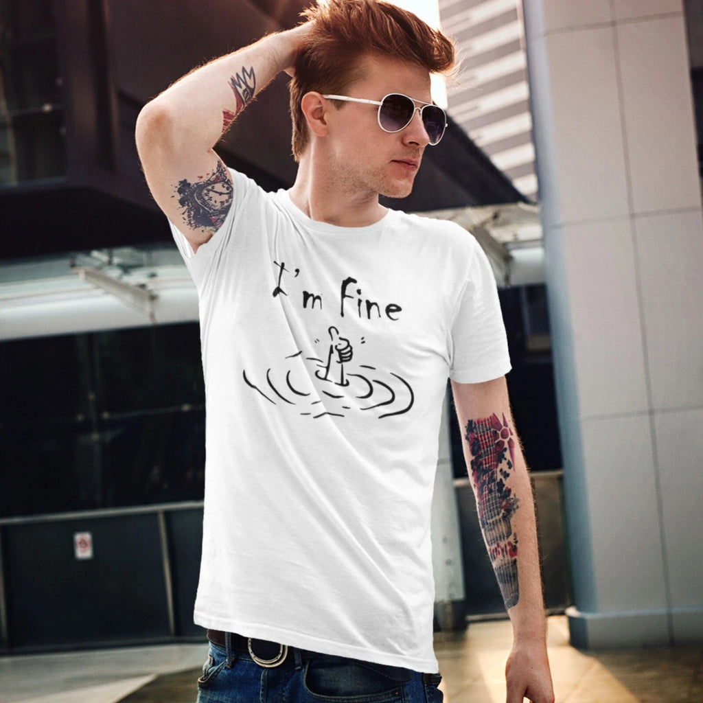 I'm Fine" Funny Meme T-shirt Mens Short Sleeve Crew Neck Summer Printed Tee Tops