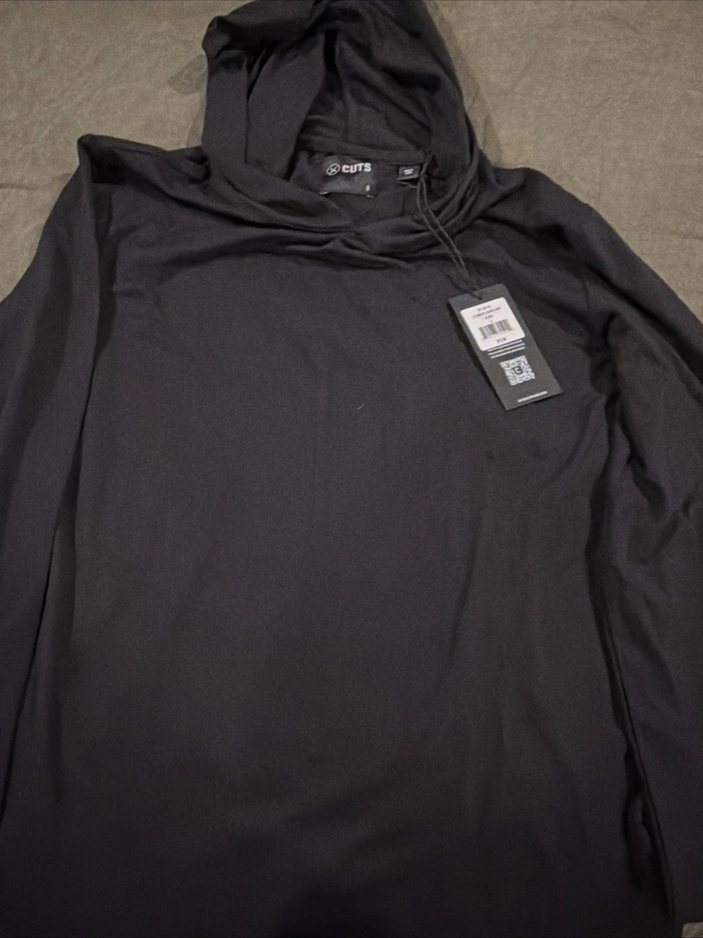 NWT Cuts AO Men's Small Long Sleeve Hooded Curve-Hem Black Shirt- $72 Retail!