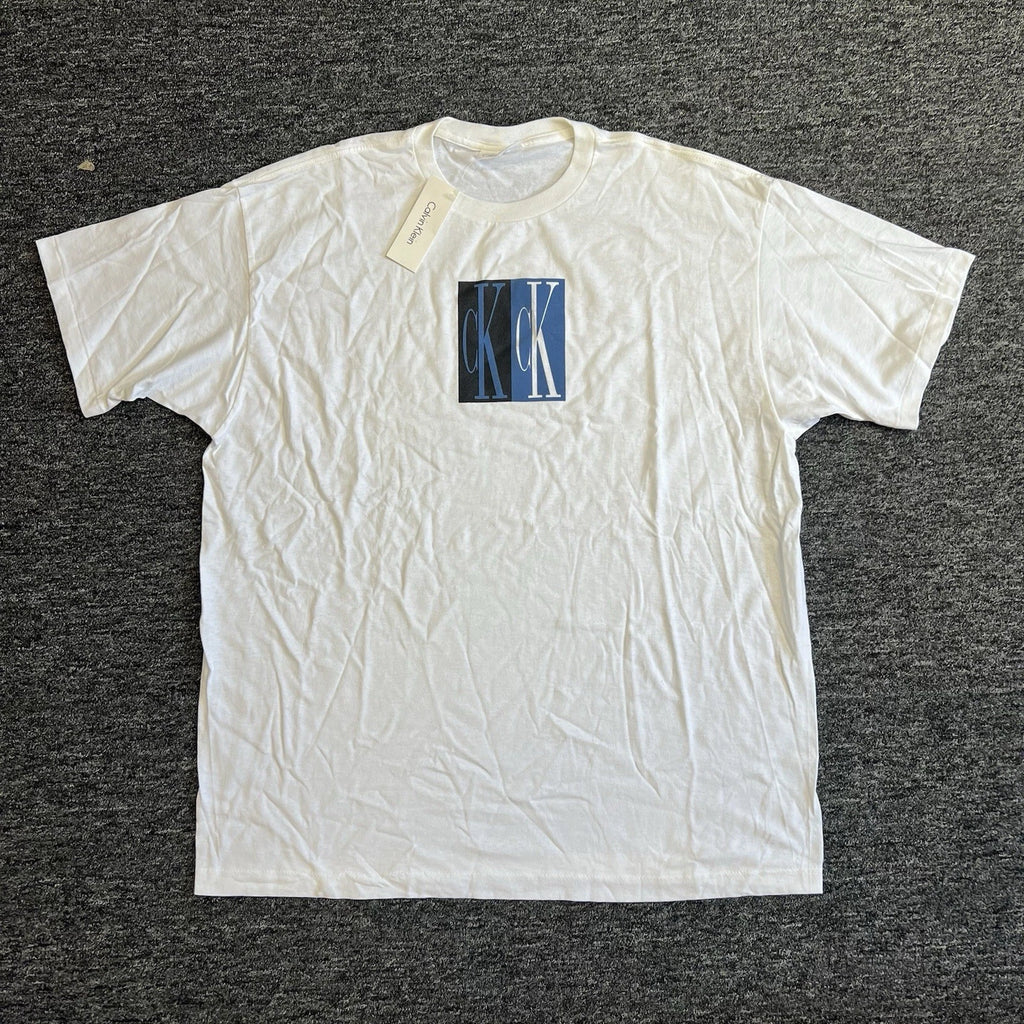 Vintage 1990’s Calvin Klein LOGO Tee Mens XL White Short Sleeve Shirt Cotton USA