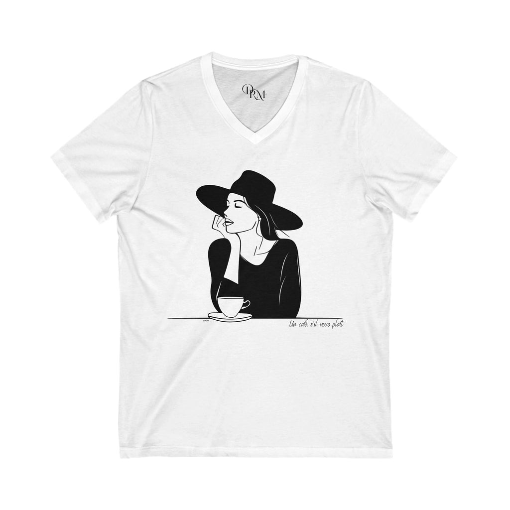 Chic V-Neck Tee - 'Un Caffè, s'il vous plaît!' for Coffee Lovers